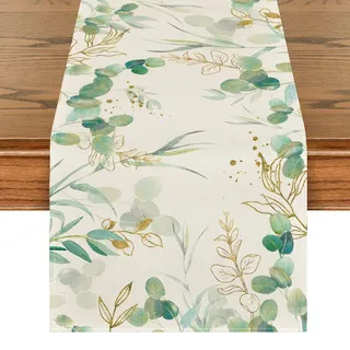 Artoid Mode Grüner Eukalyptus Sommer Tischläufer, Hochzeit Küche Dekoration drinnen draußen Urlaub Party Wohnzimmer Dekor 40 x 240 cm
