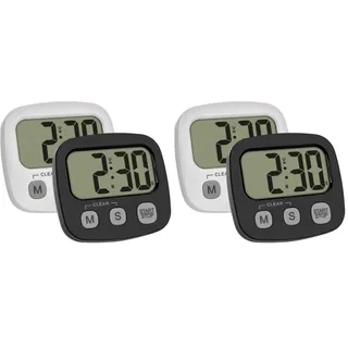 TFA Dostmann 2er-Set Digitaler Kurzzeitmesser zum Sport/Kochen/Lernen, 38.2057.40.02, inklusive Stoppuhr und Uhrzeit, magnetisch, großes Display, Eieruhr, Küchen-Timer, Sport-Timer, schwarz/weiß