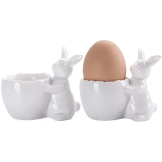 WW STYLE Eierbecher im 2er-Set, Hochwertige Keramik, Design süßer Hase, Porzellan, Eierhalter Geschirr Tischdeko Dekoration Geschenk Ostern Geburtstag Familie Freunde Kinder