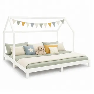 Homestyle4u Hausbett 90 x 200 cm Kiefer massiv weiß