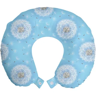 ABAKUHAUS Blumen Reisekissen Nackenstütze, Frühling romantisches Design, Schaumstoff Reiseartikel für Flugzeug und Auto, 30x30 cm, Sky Blue Weiß - Blau