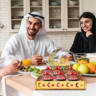Ramadan-Teller, Eid Mubarak-Teller, Holztablett, Stück Ramadan Teller Dekoration - Hochwertiges Holztablett, Dekoration Eid Mubarak, Tabletts Mond und Stern für Dessert, Snacks, Ramadan