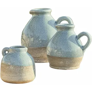 Loberon Vase 3er Set Lezíria, hellblau | Hochwertiges Steingut, Dekorativer Craquelé-Effekt, Set mit drei Größen