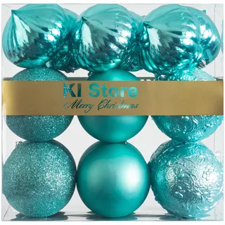 Busybee weihnachtskugeln Turkis Aqua blau Grun Teal 18 Stücke 8CM Ornamente für Weihnachtsbaum Blaugrün Christbaumkugeln Weihnachtsdekoration Kugeln Kunststoff Plastik