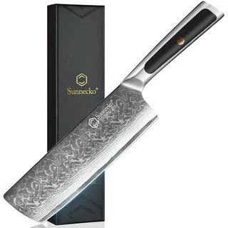 Sunnecko 7 Zoll Nakiri Messer Damastmesser Papa Geschenk- Küchenmesser Geburtstagsgeschenk für Männer, Asiatisches Kochmesser Vatertagsgeschenk für Papa, Fleischmesser Männergeschenke