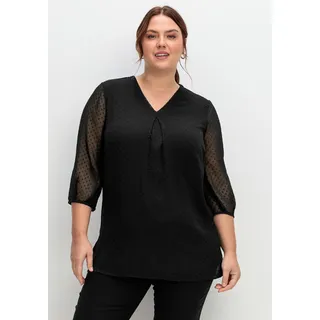 sheego Tunika mit Chiffon-Ärmeln und eingewebtem Muster mit Chiffon-Ärmeln und eingewebtem Muster, schwarz