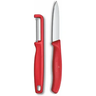 Victorinox Swiss Classic Gemüsemesser mit Sparschäler, für Gemüse und Obst, 2-teilig, Extra Scharfe Klinge, Rot