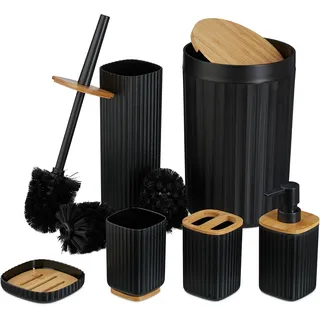 Relaxdays Badezimmer Set Badaccessoire-Set Schwarz/Natur