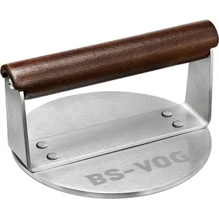 BS-VOG Burgerpresse Schwergewicht mit Holzgriff, 15,24 cm Edelstahl Burger Smasher, Smashed Hamburgerpresse Grill Presse für Fleisch, Patty, Steak, Speck, Geschenkpaket
