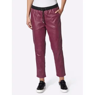 Lederhose HEINE, Damen, Gr. 50, Normalgrößen, rot (bordeaux), 100% Lammnappaleder, unifarben, 7/8-Länge, Hosen Lederhose