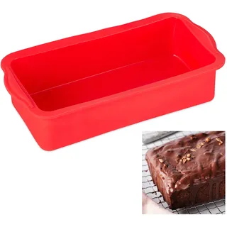 Relaxdays Kastenkuchform aus Silikon, spülmaschinen- & mikrowellenfest, hitzebeständig, Königskuchenform, 28,5 cm, rot, 1 Stück