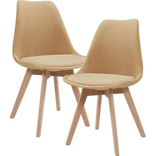 Esszimmerstuhl ’Fläten’ 2er Set Polsterstuhl Cord Senfgelb - Gelb