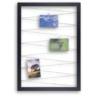 CLAMARO Fotohalter mit Fotoleine, Schwarz Matt, 50 x 70 cm, vollummantelt | MDF-Rahmen 30 mm breit, Juteband gespannt, Massivholz-Clips, Metallaufhänger, für Fotocollage, Postkarten