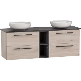 Schildmeyer Waschtisch Doppelwaschtisch Maxim 701847, rundes Aufsatzbecken, sandeiche Dekor/Marmor Optik