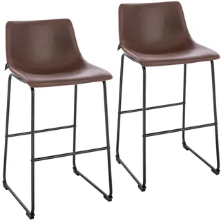 Svita JOHN 2-er Set Barhocker Barstuhl mit Rückenlehne Retro Kunst-Leder Braun - Braun