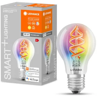LEDVANCE Smarte LED-Lampe mit Wifi Technologie, E27, RGB-Farben änderbar, Birnenform, Farbiges Filament als Stimmungslicht, Ersatz für herkömmliche 60W-Glühbirnen, steuerbar mit Alexa, Google & App