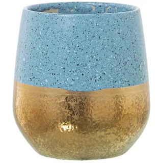 DRW Set mit 2 runden Keramik-Blumentöpfen in Gold und Blau, 13 x 14 cm, bunt, estandar