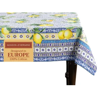 Maison d'Hermine Tischdecke, 100% Baumwolle, 140cm x 180cm, quadratisch, dekorativ für Muttertagsgeschenke, Buffetpartys und Camping, Citrus - Frühling/Sommer