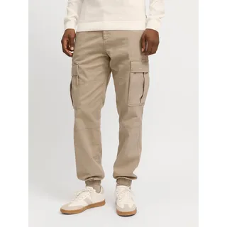 Cargohose JACK & JONES "JPSTKANE JJJONNIE CUFFED CARGO", Herren, Gr. 31, Länge 34, crockery, Web, Obermaterial: 98% Baumwolle, 2% Elasthan, unifarben, loose fit knöchellang, Hosen Cargohose