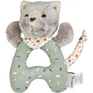 Sterntaler Greifling Katze Lilly - Motorikspielzeug zum Rasseln, Fühlen & Spielen - Kuscheltier für Baby und Kinder mit Rassel als treuer Freund - Baby Spielzeug aus weichem Stoff, grau