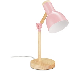 Bild von Schreibtischlampe, verstellbare Retro Tischlampe, Holz & Metall, E14 Fassung, Leselampe, 45,5 x 14,5 cm, rosa
