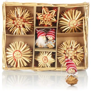 com-four® 28x Strohsterne im Mix-Set - Christbaum-Schmuck - Stroh-Anhänger für den Weihnachtsbaum - natürlicher Christbaum-Behang - Weihnachtsdekoration (28-teilig - Set2)