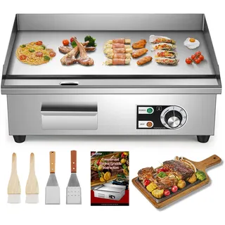 Moongiantgo 22" Kommerzielle Elektrische Grillplatte 3000W, Edelstahl Flachgrill mit abnehmbarer Ölbox & einstellbarer Temperatur (0-300°C), Anti-Haft Teppanyaki Grill für Restaurants, Küchen (22'')