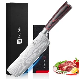 PAUDIN Japanisches Messer, Klingenlänge 17 cm Nariki Messer Hackmesser Kochmesser aus hochwertigem Edelstahl, asiatisches Mehrzweck Küchenmesser für Haus und Küche mit ergonomischem Griff
