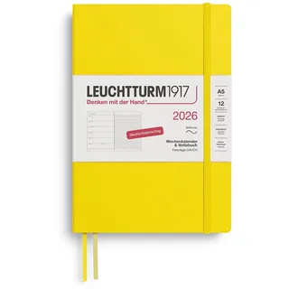 Leuchtturm1917 372495 Wochenkalender & Notizbuch Medium (A5) 2026, 12 Monate, Softcover, Zitrone, Deutsch