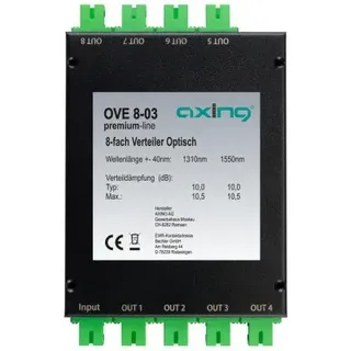 Axing OVE8-03 Optischer 8-fach-Verteiler Zur Verteilung optischer Signale Mit SC/APC-Buchsen OVE00803 OVE 8-03