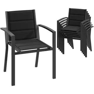 JUMMICO Garten Stapelstühle mit Armlehnen, Aluminium Outdoor Garten Stühle mit Baumwollsitz für Balkon, Terrasse, Garten - Set aus 6 Stück, DunkelGrau