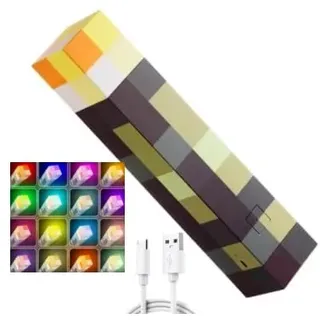 16 Farben Fackel Lampe Wandlampe 28cm Miner Game Lichter, Wiederaufladbare | Craft Wall Fackel Nachtlicht Hand oder Wandhalterung, Beleuchtung Nachttischlampe für Kinder Geschenke, Zimmer & Party-Deko