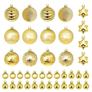 44 Stück Weihnachtskugeln Kunststoff Set, Weihnachtsbaumkugeln Christbaumkugeln Deko Weihnachten, Weihnachtsbaumschmuck, Wetterfeste Weihnachtskugeln Weihnachtsdeko Innen Aussen (Gold)