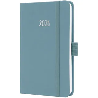 Sigel J6400 Wochenkalender 2026 A6 blau, Hardcover mit Textileinband, Gummiband, Stiftschlaufe, Einstecktasche, 174 Seiten, vegan, Buchkalender, Terminplaner Taschenkalender Jolie