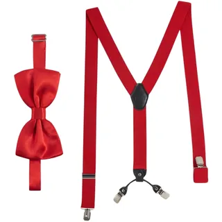 Hosenträger MASSI MORINO "Massi Morino Hosenträger-Set", Herren, Gr. 1, rot, Obermaterial: 100% Polyester PES., Hosenträger Hosenträger, mit Fliege