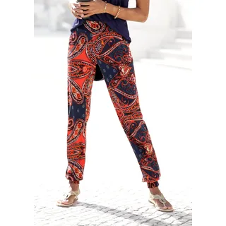 LASCANA Strandhose "aus locker-leichtem Material mit Ethnodruck" mit Paisleyprint, leichte Jerseyhose, Sommerhose, Schlupfhose, marine, rot