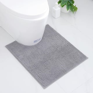 Homaxy Chenille Badezimmerteppich rutschfeste Weiches Vorleger Toilette mit Ausschnitt 50 x 60 cm, Saugfähig Badematte Stand WC, Waschbar Badteppich für WC, Hellgrau