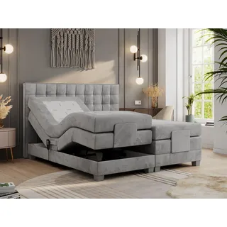 Boxspringbett mit Motor, elektrisch - Elektro - 200x200cm - Hellgrau - H4 - Hellgrau