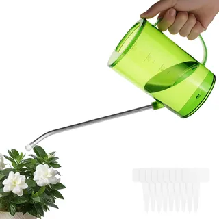 AOOSU Gießkanne Zimmerpflanzen, 1L Gießkanne Klein Pflanzengießkanne mit Langem Auslauf, Gartengießkanne mit 10 Pflanzenschilder, Blumengießkanne für Zimmerpflanzen Sukkulenten Bonsai Blumen (Grün)