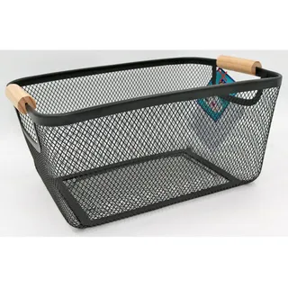 6x Drahtkorb Metallkorb Küchenkorb Regalkorb Korb schwarz 33x21x15cm Holzgriff