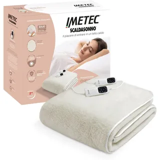 Imetec Adapto Maxi Spann-Wärmeunterbett für Doppelbett, 195x165 cm, niedriger Stromverbrauch, schnelle Erwärmung, individuelle Temperatur, 100 % Wolle und Merinowolle, Doppelsteuerung, 6 Temperaturen