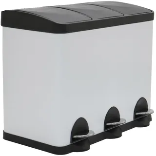 Amig - Dreifacher Mülleimer mit Pedalen 45 Liter Model. RECIK3 | 3 herausnehmbare 15-Liter-Fächer | Recyclingbehälter für die Küche | Stahl | 60 x 37 x 49 cm | Weiß
