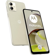 Motorola Mobility Moto g14 Smartphone (6,5"-FHD+-Display, 50-MP-Kamera, 4/128 GB, 5000 mAh, Android 13) Butter Cream (veganes Kunstleder), inkl. Schutzcover [Exklusiv bei Amazon]