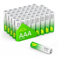GP Extra Alkaline Batterien AAA Longlife leistungsstark mit neuer G-TECH-Technologie | Micro Batterien LR03 1,5V | Pack mit 40 Stück AAA Batterien (briefkasten-geeignete Verpackung)