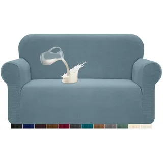 Granbest Stretch Wasserdicht Sofabezug 1 Stück Sofahusse Spandex Jacquard Elastische Couchbezug mit Anti-Rutsch-Schaumstoffe (2 Sitzer, Azurblau)
