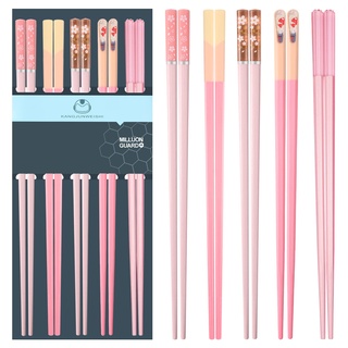 Slivek Essstäbchen, wiederverwendbar, spülmaschinenfest, 24,3 cm, hochwertige, rutschfeste, leichte Fiberglas-Essstäbchen, japanisches chinesisches Essstäbchen-Geschenk-Set für Party, Rosa, 5 Paar