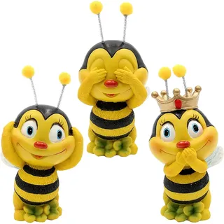 Dekohelden24 Dekofigur Bienen 3er Set, Motiv: Nicht sehen, Nicht hören, Nicht sprechen, Gartendeko, Polyresin, Größe: L/B/H ca. 5 x 6 x 12 cm