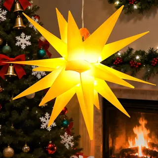 YUYWWAN 3D Weihnachtsstern Beleuchtet, 30 cm Weihnachtssterne LED, Faltbarer Weihnachtsstern Beleuchteter, Sterne mit Warmweißes LED-Licht, Weihnachtssterne für Fenster Dekoration, Party (Gelb)