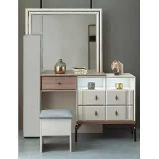 Weißer Schminktisch Glas Spiegel r Poslterhocker Moderne Möbel - Weiß