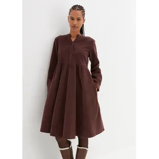 Midikleid BONPRIX "Kleid aus Baumwollcord", Damen, Gr. 54, N-Gr, braun (terrabraun), Obermaterial: 98% Baumwolle, 2% Elasthan, A-Linie, Kleider Midikleid, für entspannten Look, aus weichem Baumwollcord, mit Elasthan-Anteil